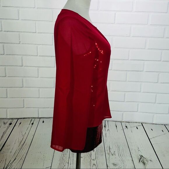 NWT Diane Gilman Red Blouse with Sequin Tank - Medium - Picture 8 of 16